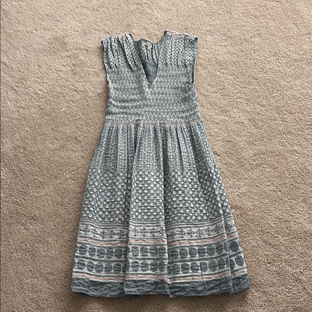 Sophie Max Blue Midi Sundress Plunge Neckline Sleeveless